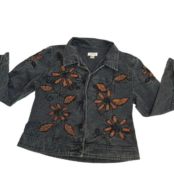 Christopher & Banks boho denim floral Embroidered Jean Jacket Womens Medium EUC - Picture 7 of 8